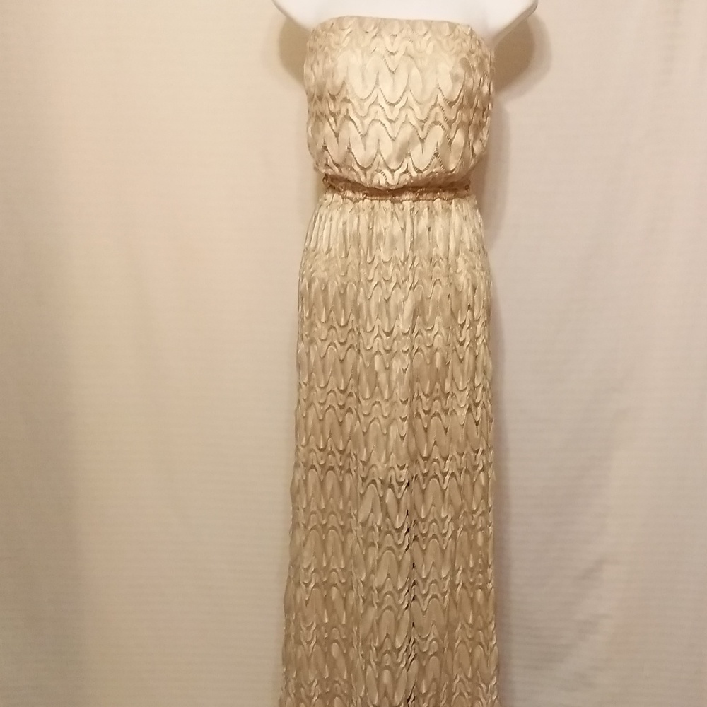 3/$20 CLOSET CLOSING GOLD LONG STRAPLESS DRESS